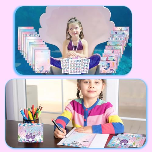 TaoBary 160 Pcs Mermaid Stationery Paper and Envelopes Set, 5.5 x 8.25'' - size: 5.5 x 8.25 Inch, style: Mermaid