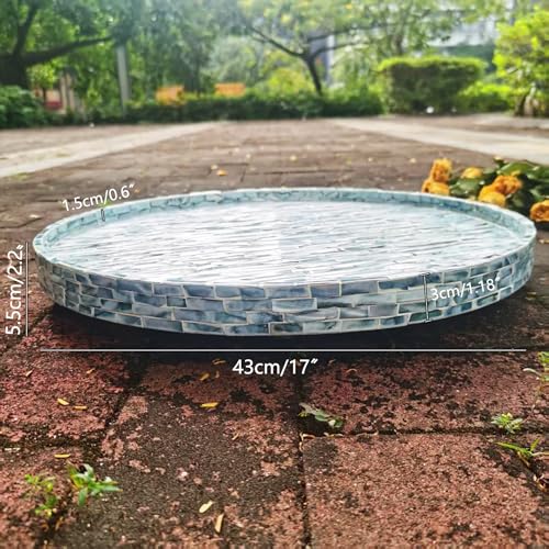 i-lan 17-inch Mother of Pearl Lazy Susan – Blue Brick Pattern Rotating Turntable with Smooth Spin, Large Decorative Tray for Dining Table, Kitchen Cabinet, Countertop & Holiday Gifting
