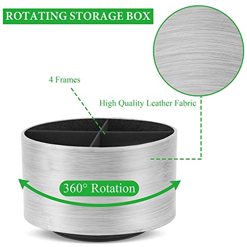 Round Leather Art Supply Organizer,Remote Control Holder,360 Degree Spinning,Multi-Functional Pencil Holder,4 Compartments Desktop Stationary Organizer(1-Light Grey2) - color: 1-Light Grey2