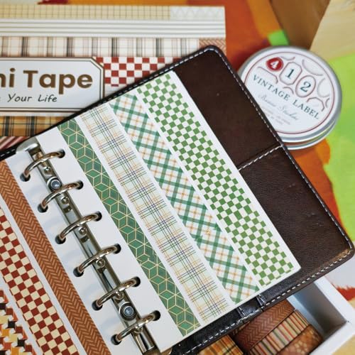 Washi Tape Set 42 Rolls Vintage Plaid Colored Decorative Scrapbook Tape - color: Brown stripes