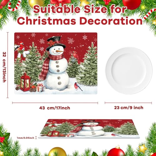 Winter Christmas Placemats Set of 6 Snowman Plastic Table Mat 17×13×0.04in - style: Red Blue Snowman