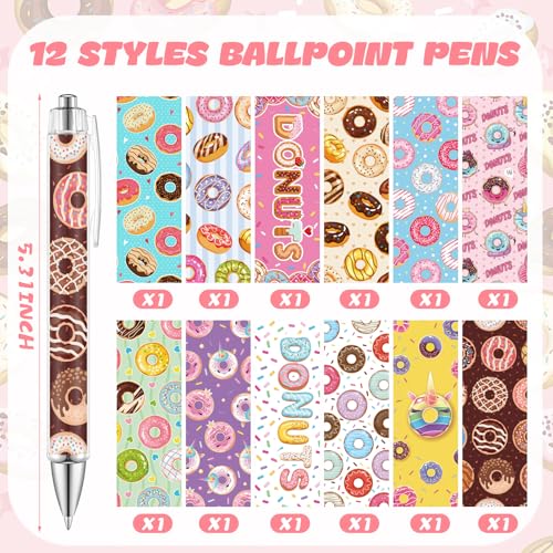Dispowreath 12 Sets / 24 Pcs Donuts Sticky Notes with Pens Donut Party Favors Gifts Self Adhesive Notepad Cute Memo Notes Pads Black Ink Ballpoint Pen for Christmas Birthday Party Supplies Reward - style: Donut