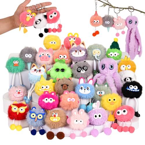 LiYiQ 30 Pcs Cute Plush Keychains Kawaii Keychain Bulk for Birthday Goodie Bags Pinata Toys Classroom Prizes Party Favors