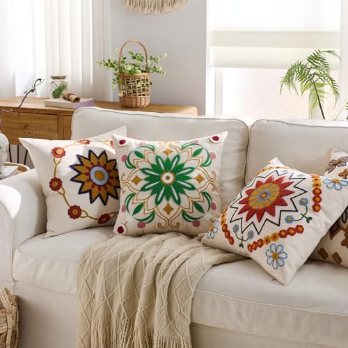 Embroidered Floral Throw Pillow Cover 18x18 Set of 1 Green Yellow - color: Green Yellow, size: 18" x 18" (Pack of 1)