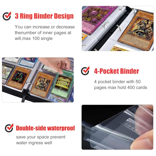 400 Pockets YGO Card Binder, Portable Waterproof PU Storage Album,D486 - color: YGO-400