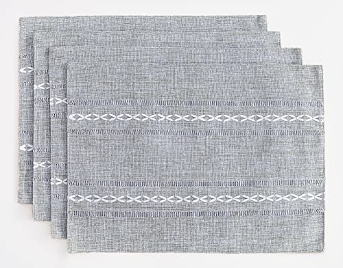 Wracra Cotton Linen Place Mats, Grey Embroidered Placemats Set of 4 - color: Hemstitched Grey, size: Placemats(Set of 4)