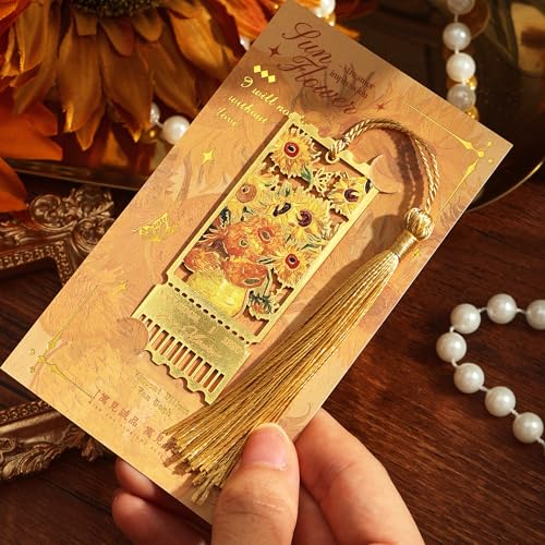 4 Pieces Metal Bookmarks with Tassel, Golden Hollow Bookmark Monet Oil Painting Theme Book Mark Bookmarks for Book Lovers Writers Readers Children Teens for Women Teen Adults - style: 4Pcs Stamp