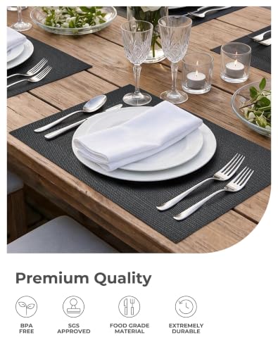 Leetaltree Black Frame Placemats Set of 4 - Heat Resistant Non-Slip Place mats for Dining Table, Washable Durable PVC Vinyl Woven Table Mats（Black Frame, 4） - color: F1- Black Frame, size: Set of 4