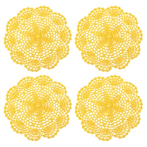 uxcell Lace Doilies, 4pcs 8" - Cotton Woven Round Crochet Coaster, Floral Design Fabric Handmade Placemat for Drink Wedding Party Decoration (Yellow) - color: Yellow