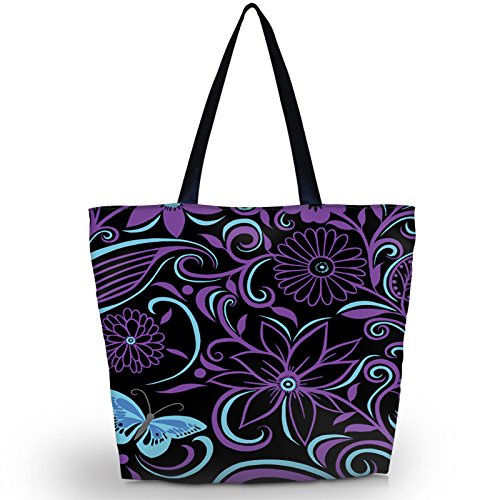 Beach Tote Bags Travel Shopping Bag With Zippered for Women - color: Purpleline