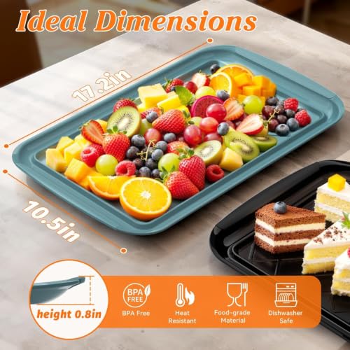 Grilling Prep & Serve Trays for Party Set of 2, Large BBQ Serving Platters - color: Black & Green