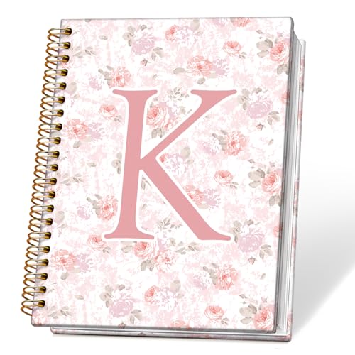 Pink Floral Personalized Initial Letter K Notebook Journal, Custom Gifts, Personalized Monogrammed Gifts for Women, Cute Custom Hardcover Spiral Notebook for School,5.5 x 8.3 - color: 00-coquette Floral(k)