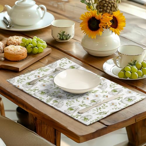 Easter Bunny Rabbits Placemats Set of 4 Easter Spring Green Leaves Flroal Dining Table Placemats 12x18 Inch Heat Resistant Washable Table Mats for Kitchen Dining Holiday Indoor - color: Easter Bunnies