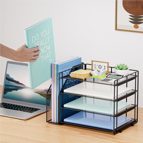 Marbrasse 4-Tier Paper Tray Organizer with File Holder, Black - color: Black