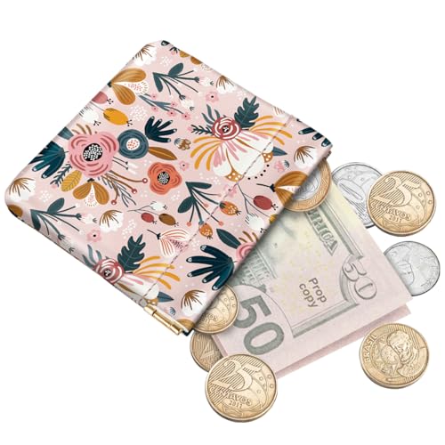 Squeeze Coin Purse Pouch Mini Coin Pocket Portable Change Wallet - color: Pink Flowers, size: Mini (3.54"x3.2")