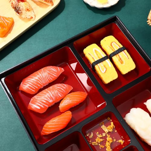DOITOOL Japanese Bento Box Adult Lunch Box Traditional Bento Box Japanese Sushi Tray Meal Prep Containers Reusable Plastic Snack Serving Tray with Lid for Home Restaurant