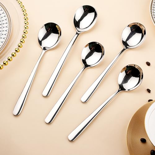 Large Round Soup Spoons Set,Set of 4 Premium 18/10 Stainless Steel Spoons with Long Handles,7.8 Inch Elegance Tablespoon,Dishwasher Safe,Fine Mirror Polished (Silver)