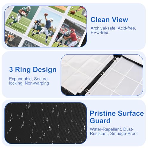 50 Pack 9 Pocket Card Binder, 3 Ring Premium Zip Trading Card Binder, 900 Large Capacity Top Loading Card Storage Album, PU Card Collection Binder for TCG, MTG, Baseball Hockey Sport Cards, Black - color: Black