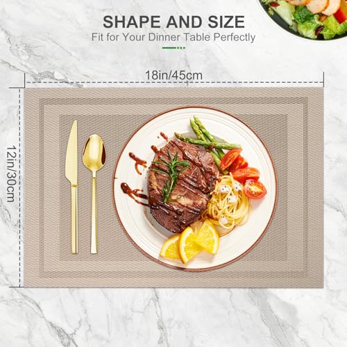 BETEAM Placemats Set of 6, Woven Vinyl Place Mats for Dining Table, Beige - color: Beige, size: 6 Pcs