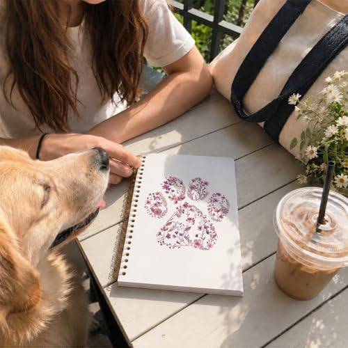 VONTP Pink Cute Dog Paw Floral Journal Spiral Notebooks, 5.5x8.3 Inches - color: 002-Pink
