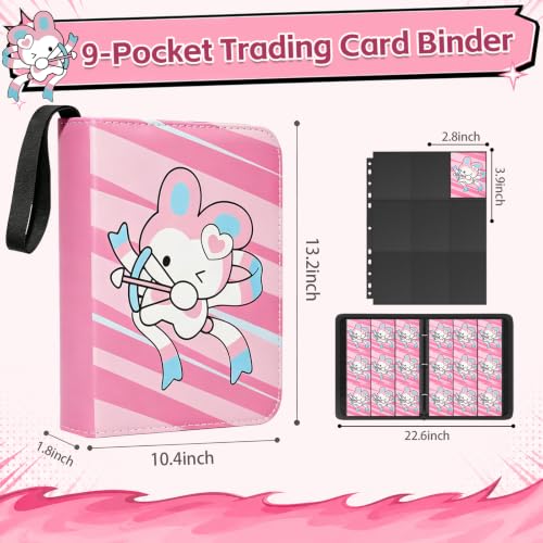 Pink Card Binder for Girls, Cute 9-Pocket Trading Card Binder - color: PINK, size: Large