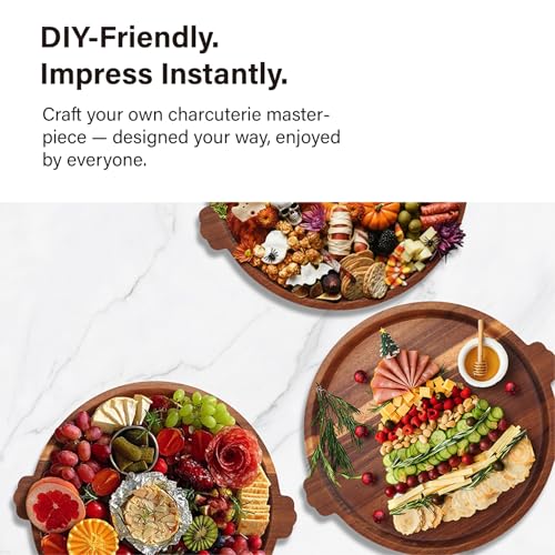 Charcuterie Board 13'' Wood Serving Platter Round Ottoman Coffee Table Tray