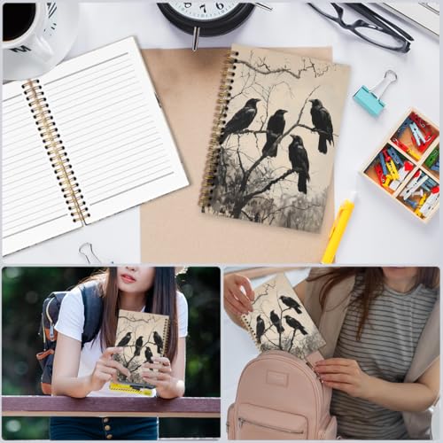 nvucamd Witchy Black Crow Raven Spiral Notebook, Gothic Halloween Raven Journal Notebook, Dark Academia Raven Journaling Notebooks for Women, Gothic Crow Office School Supplies Gifts, 5.5x8.3 In - color: crows