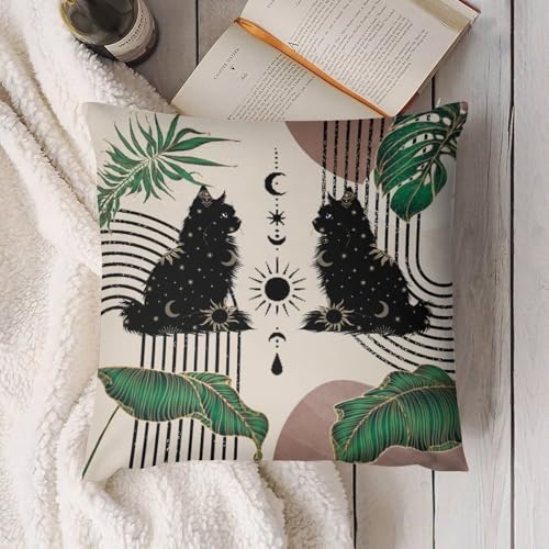 Boho Mid Century Cat Pillow Covers Retro Moon Star Leaves Black Cat Geometric 70s Vintage Home Decor Sofa Bedroom Cushion Outdoor Indoor Decorations 16 "x16 - color: Cat-1, size: 16" x 16" (Pack of 2)