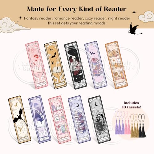 Kaciola Studio 10PCS Tarot Bookmarks, Funny Bookmarks for Women, Double Sided Fantasy Booklover Gifts, Cute Gifts for Romance Reader Friends Girls (Skeleton) - color: Tarot