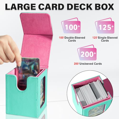 Card Deck Box for MTG Commander, Deck Case Holds 100 Double-Sleeved Cards - color: Green & Pink, size: 1 Box