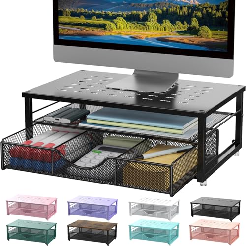 gianotter Computer Monitor Stand Riser with Drawer - color: Black, size: 14.1L x 9.64W x 5.9H Inch