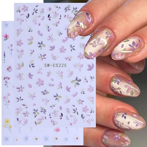 Flower Stickers Nail Art Decals 12PCS Summer Nail Art Designs with Tweezers Tulip Butterfly Leaf Florals Ladybug Decals 3D Self-Adhesive Manicure Simple Nail Stickers for Women Acrylic Nails Supplies - style: Summer Flower Styles