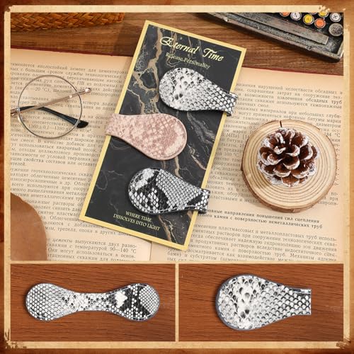3PCS Vintage Magnetic Leather Bookmark, Leather Magnetic Bookmarks for Women, Magnetic PU Bookmarks Clip Book Accessories, Snakeskin Pattern - style: Snakeskin