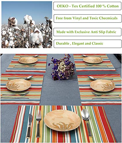 Ruvanti Placemats Set of 6, 100% Cotton Place Mats of 13"x19", Multi Stripe - color: Multi Stripe