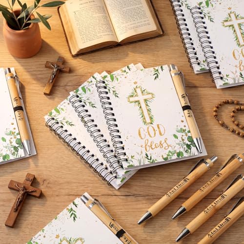 Resurhang 24 Pcs Christmas Christian Gifts Bulk God Bless Notebook Pens - style: First Communion
