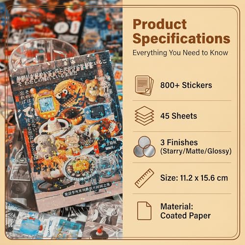 Japanese Sticker Book for Journaling, 800+ Y2K Kawaii Aesthetic Scrapbook Stickers, 45 Sheets Die Cut Planner Decals for Junk Journal, Vision Board, Prayer Board and DIY Crafts - color: Sea of Time