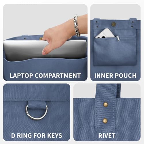 HOMESPON Large Canvas Tote Bag, Magnetic Work Laptop Pack for Women - color: Blue