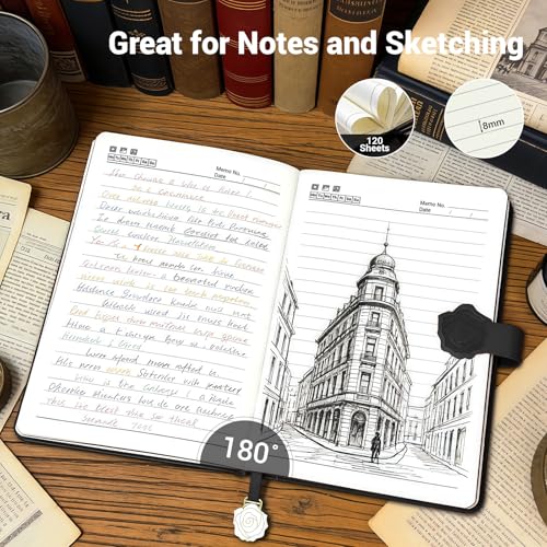 Aocii leather Journal for Women, A5 lined Daily Journal Notebook, Bullet Journaling for Writing, Hardcover Vintage Travel Journals, 224 Pages, Pen included (Black) - color: Black