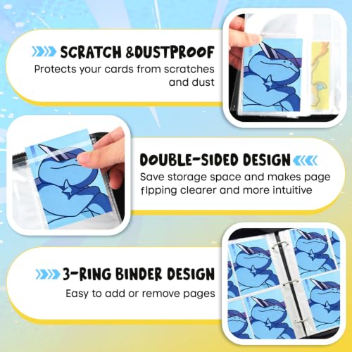 400 Cards Capacity Trading Card Binder, Card Holder with 50 Removable Sleeves, Double Sided 8-Pocket Pages Zipper Album with Wrist Strap for TCG, Sports & Game Cards, Gift for Boys and Girls - color: Dark Blue