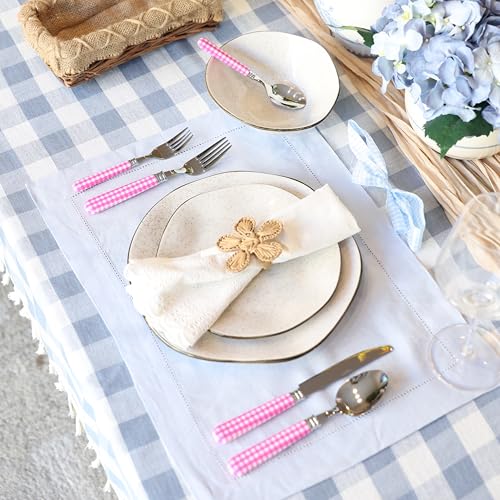 ANNOVA Silverware Set 20 Pieces Cutlery Stainless Steel Colorful Fun Handle Flatware Service for 4 - Dinner Knife, Dinner Fork, Salad fork, Dinner Spoon, Dessert Spoon (Checker Pink, 20 Pieces) - color: Checker Pink
