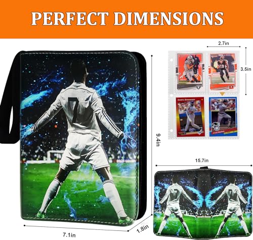 Soccer Card Binder 440 Pockets, 55 Sleeves Small Soccer Binder 3 Ring Zipper Trading Cards Holder 4 Pocket, Sport Card Collection Folder Book Storage Organizer, Album Case Protector Collector Gift - color: Magic-Green, size: 440 Pockets