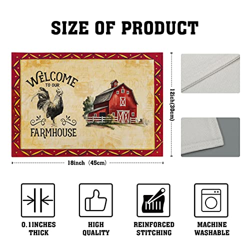 Giwawa Rooster Chicken Placemats, Welcome to Our Farmhouse Linen Place Mat, Vintage Animal Farm Decorative Washable Non Slip Table Mats for Dining Kitchen Party, Set of 4, 12"x18" - color: Chicken