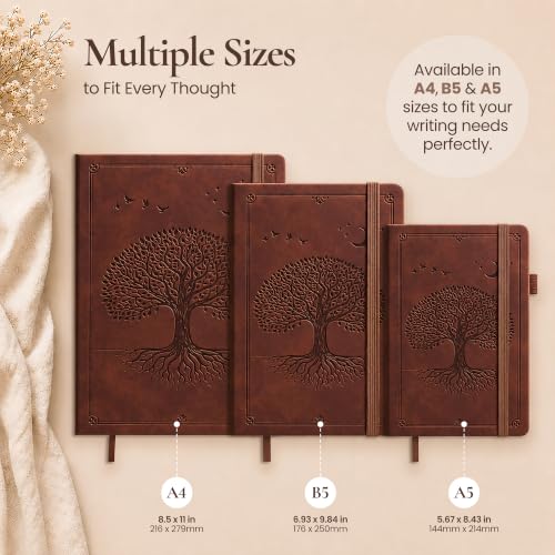 Lined Journal Notebook Hardcover Leather Bound 300 Pages A5 Brown Diary - color: Brown, size: A5 300 Pages