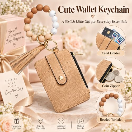 Boho Beaded Wallet Wristlet Keychain Card Holder Tassel Purse - color: A3:brown