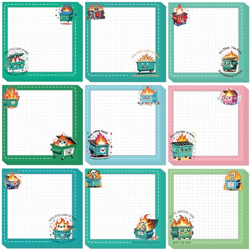 9 Pcs Dumpster Fire Sticky Notes, Funny This is Fine Sticky Notes Office Supplies, Cute Dumpster Fire Desk Accessories Gifts for Office Worker Student Teacher School Supplies - color: Dumpster Fire B