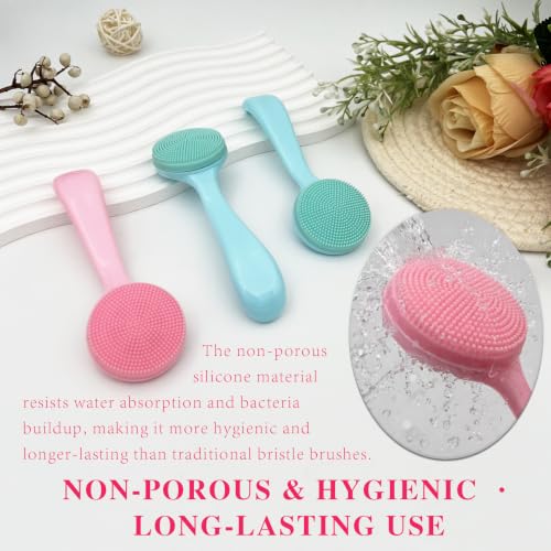 3-Pack Blue & Pink Soft Silicone Facial Cleansing Brushes, Manual Exfoliating Face Scrubbers for Deep Cleaning, Makeup & Blackhead Removal, Waterproof Skin-Friendly Face Cleaners ﻿ ﻿
