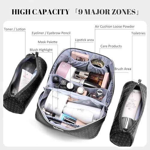 BOYATU Travel Makeup Bag for Women: Four Leaf Clover 3 Pcs Set Cosmetic Bag - color: M-06Black