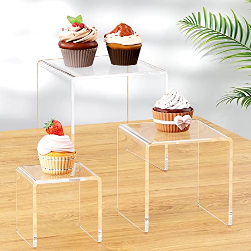 NIUBEE Acrylic Risers Display Stand 2 Set, Clear Display Risers Shelf,5x6x7 - size: (5,6,7)" x 2Set