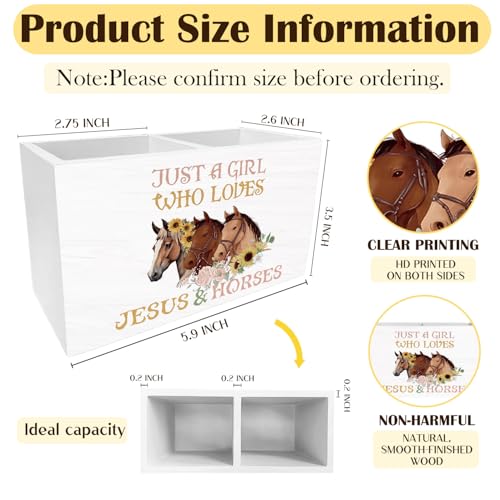 Floral Horse Christian Pen Holder for Desk, Horse Lover Gifts Pencil Organizer, Just a Girl Who Loves Jesus and Horses Wooden Box Sign Desk Decor for Girls Room Home Decoration - color: FLORAL HORSE