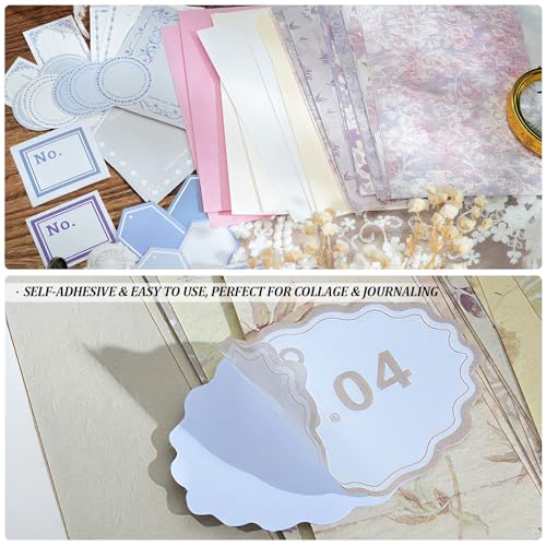500 Sheet Multiple materials Scrapbook Paper Set, 5 Packs Decorative Paper，for Letter Writing，Scrapbook paper，Junk Journal Supplies，DIY Collage，Card Making Supplies，Collage Background - color: K